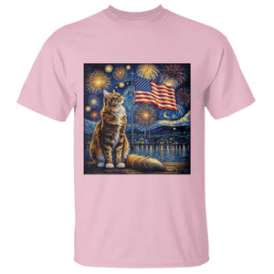 Patriotic Starry Night Cat T Shirt Cat Lover Gift TS12 Light Pink Print Your Wear