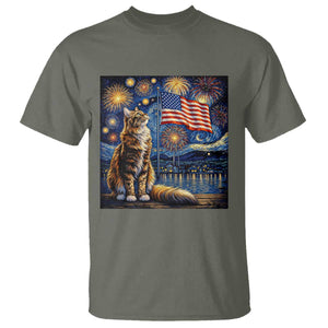 Patriotic Starry Night Cat T Shirt Cat Lover Gift TS12 Military Green Print Your Wear