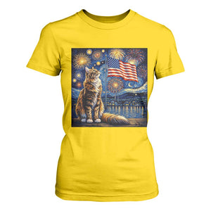 Patriotic Starry Night Cat T Shirt For Women Cat Lover Gift TS12 Daisy Print Your Wear