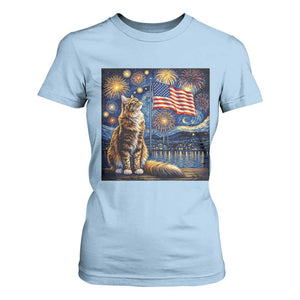 Patriotic Starry Night Cat T Shirt For Women Cat Lover Gift TS12 Light Blue Print Your Wear
