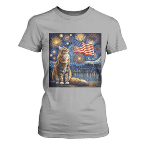 Patriotic Starry Night Cat T Shirt For Women Cat Lover Gift TS12 Sport Gray Print Your Wear