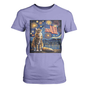 Patriotic Starry Night Cat T Shirt For Women Cat Lover Gift TS12 Violet Print Your Wear