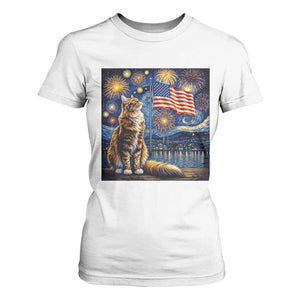 Patriotic Starry Night Cat T Shirt For Women Cat Lover Gift TS12 White Print Your Wear