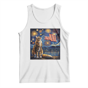 Patriotic Starry Night Cat Tank Top Cat Lover Gift TS12 White Print Your Wear