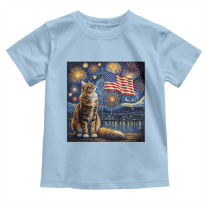 Patriotic Starry Night Cat Toddler T Shirt Cat Lover Gift TS12 Light Blue Print Your Wear