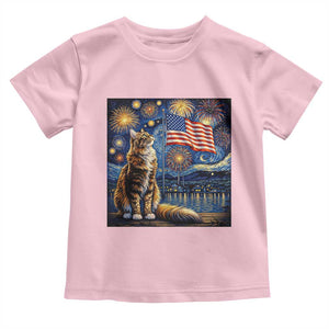 Patriotic Starry Night Cat Toddler T Shirt Cat Lover Gift TS12 Light Pink Print Your Wear