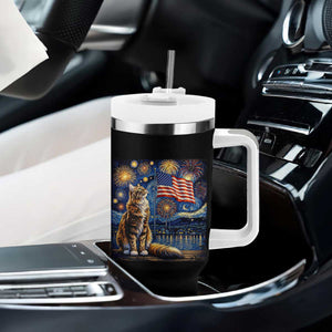 Patriotic Starry Night Cat Tumbler With Handle Cat Lover Gift TS12 Print Your Wear
