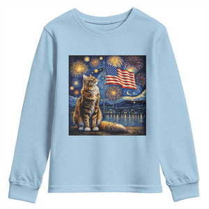 Patriotic Starry Night Cat Youth Sweatshirt Cat Lover Gift TS12 Light Blue Print Your Wear