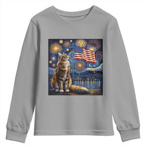Patriotic Starry Night Cat Youth Sweatshirt Cat Lover Gift TS12 Sport Gray Print Your Wear