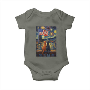 Starry Night Cat Patriotic American Pride Baby Onesie TS12 Military Green Print Your Wear