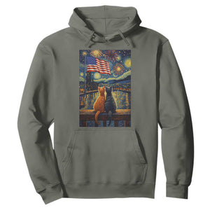 Starry Night Cat Patriotic American Pride Hoodie TS12 Military Green Print Your Wear