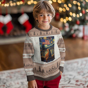 Starry Night Cat Patriotic American Pride Ugly Christmas Sweater TS12 Mocha Mousse Print Your Wear