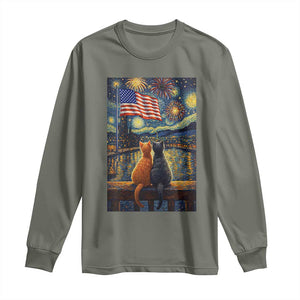 Starry Night Cat Patriotic American Pride Long Sleeve Shirt TS12 Military Green Print Your Wear