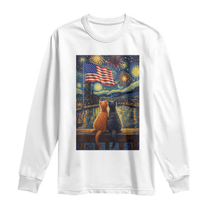 Starry Night Cat Patriotic American Pride Long Sleeve Shirt TS12 White Print Your Wear
