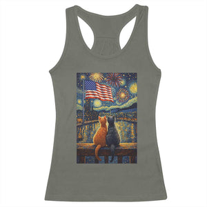 Starry Night Cat Patriotic American Pride Racerback Tank Top TS12 Military Green Print Your Wear