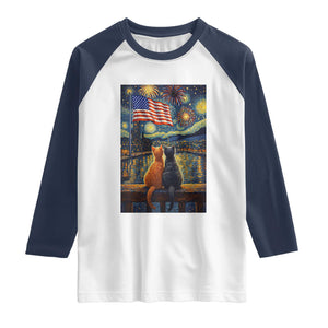 Starry Night Cat Patriotic American Pride Raglan Shirt TS12 White Navy Print Your Wear