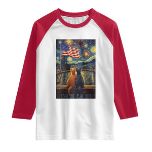 Starry Night Cat Patriotic American Pride Raglan Shirt TS12 White Red Print Your Wear