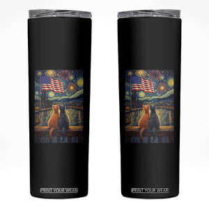 Starry Night Cat Patriotic American Pride Skinny Tumbler TS12 Black Print Your Wear