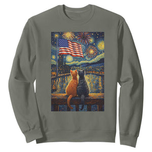 Starry Night Cat Patriotic American Pride Sweatshirt TS12 Military Green Print Your Wear