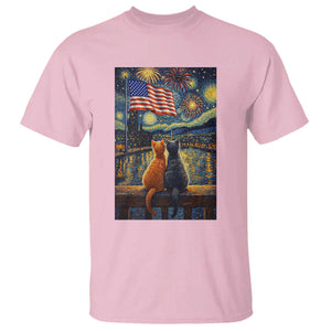 Starry Night Cat Patriotic American Pride T Shirt TS12 Light Pink Print Your Wear