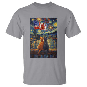 Starry Night Cat Patriotic American Pride T Shirt TS12 Sport Gray Print Your Wear
