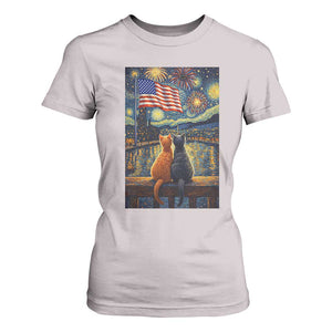Starry Night Cat Patriotic American Pride T Shirt For Women TS12 Ice Gray Print Your Wear