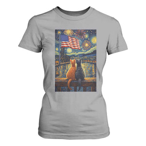 Starry Night Cat Patriotic American Pride T Shirt For Women TS12 Sport Gray Print Your Wear