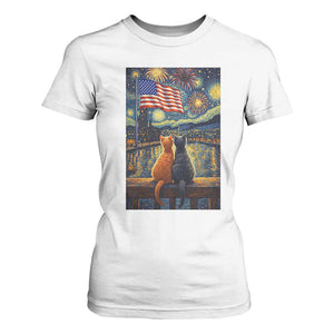 Starry Night Cat Patriotic American Pride T Shirt For Women TS12 White Print Your Wear