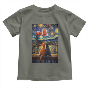 Starry Night Cat Patriotic American Pride Toddler T Shirt TS12 Military Green Print Your Wear