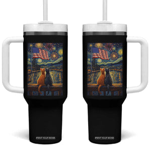 Starry Night Cat Patriotic American Pride Tumbler With Handle TS12 One Size: 40 oz Black Print Your Wear
