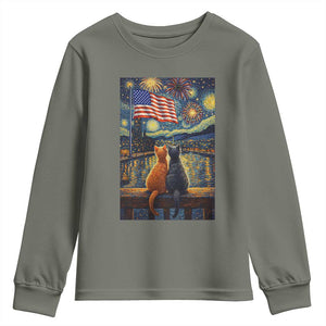 Starry Night Cat Patriotic American Pride Youth Sweatshirt TS12 Military Green Print Your Wear