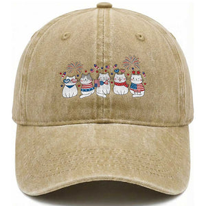 Patriotic Cat Lover Gift Washed Cotton Baseball Cap America 250 Anniversary TS12 Print Your Wear