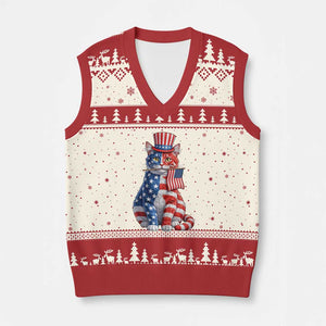 Proud American Cat Lover V-Neck Knit Sweater Vest Patriotic Animal Lover Gift TS12 Beige Red Print Your Wear