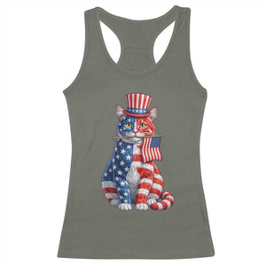 Proud American Cat Lover Racerback Tank Top Patriotic Animal Lover Gift TS12 Military Green Print Your Wear