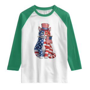 Proud American Cat Lover Raglan Shirt Patriotic Animal Lover Gift TS12 White Kelly Green Print Your Wear