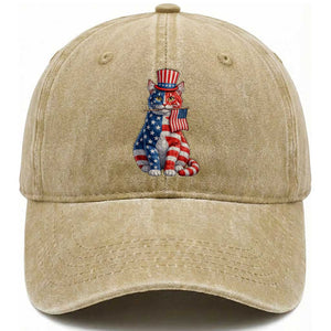 Proud American Cat Lover Washed Cotton Baseball Cap Patriotic Animal Lover Gift TS12 Washed Cap Universal Fit Khaki Print Your Wear