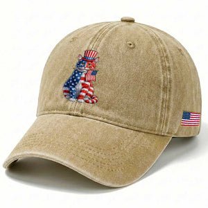 Proud American Cat Lover Washed Cotton Baseball Cap Patriotic Animal Lover Gift TS12 Print Your Wear