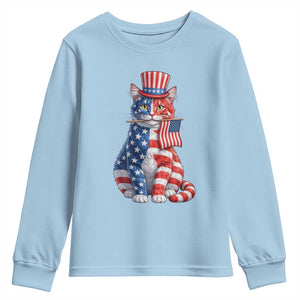 Proud American Cat Lover Youth Sweatshirt Patriotic Animal Lover Gift TS12 Light Blue Print Your Wear