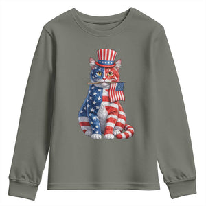 Proud American Cat Lover Youth Sweatshirt Patriotic Animal Lover Gift TS12 Military Green Print Your Wear