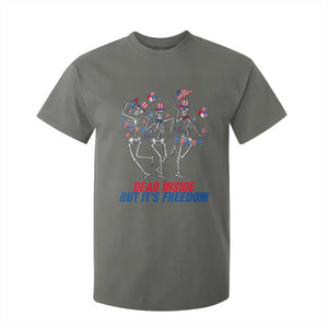 Patriotic Dancing Skeleton T Shirt For Kid Dead Inside But Its Freedom TS12 Military Green Print Your Wear