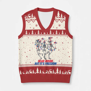 Patriotic Dancing Skeleton V-Neck Knit Sweater Vest Dead Inside But Its Freedom TS12 Beige Red Print Your Wear