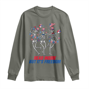 Patriotic Dancing Skeleton Long Sleeve Shirt Dead Inside But Its Freedom TS12 Military Green Print Your Wear