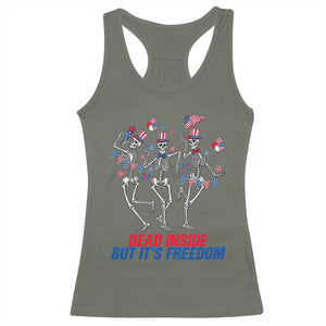 Patriotic Dancing Skeleton Racerback Tank Top Dead Inside But Its Freedom TS12 Military Green Print Your Wear