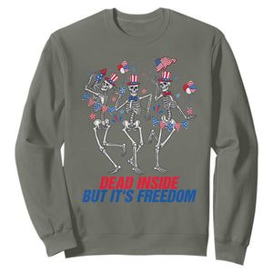 Patriotic Dancing Skeleton Sweatshirt Dead Inside But Its Freedom TS12 Military Green Print Your Wear