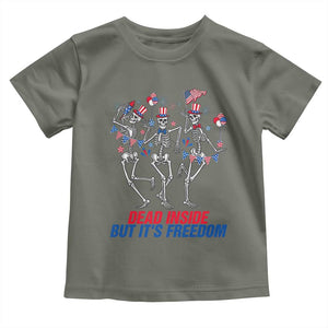 Patriotic Dancing Skeleton Toddler T Shirt Dead Inside But Its Freedom TS12 Military Green Print Your Wear