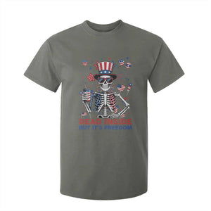 Funny Skeleton Dead Inside But Its Freedom T Shirt For Kid Patriotic Gift TS12 Military Green Print Your Wear
