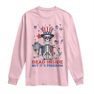 Funny Skeleton Dead Inside But Its Freedom Long Sleeve Shirt Patriotic Gift TS12 Light Pink Print Your Wear