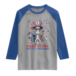 Funny Skeleton Dead Inside But Its Freedom Raglan Shirt Patriotic Gift TS12 Sport Gray Royal Print Your Wear
