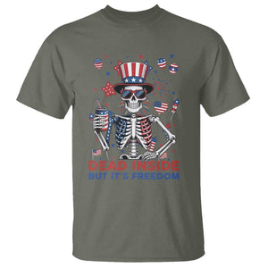 Funny Skeleton Dead Inside But Its Freedom T Shirt Patriotic Gift TS12 Military Green Print Your Wear