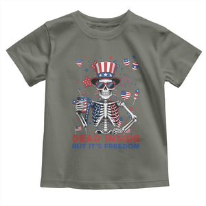 Funny Skeleton Dead Inside But Its Freedom Toddler T Shirt Patriotic Gift TS12 Military Green Print Your Wear